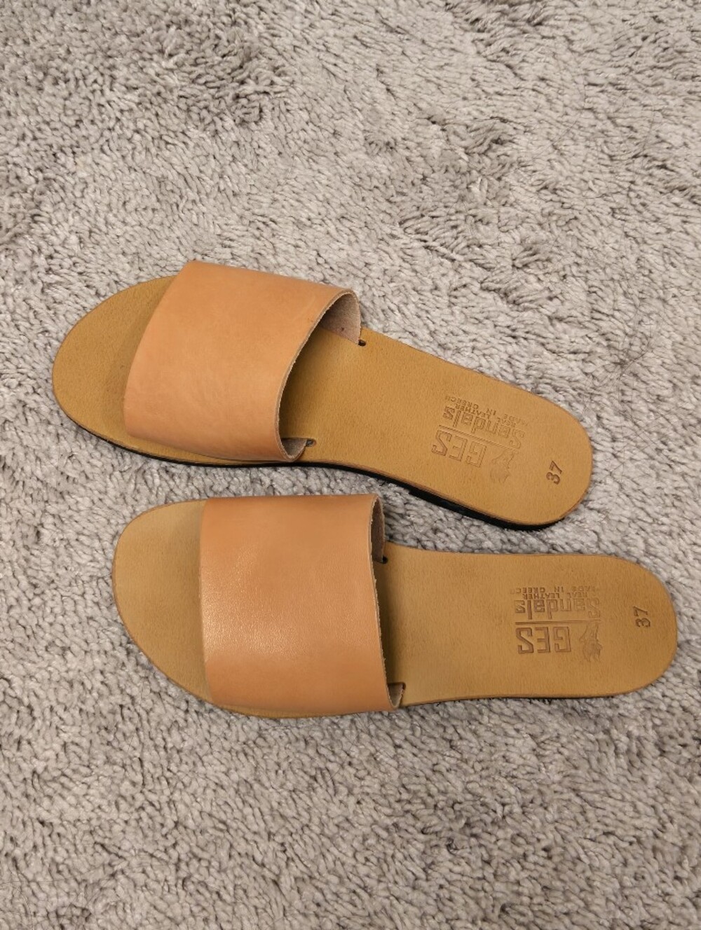 Greek Leather Tan Slide Sandals with Wide Strap 7